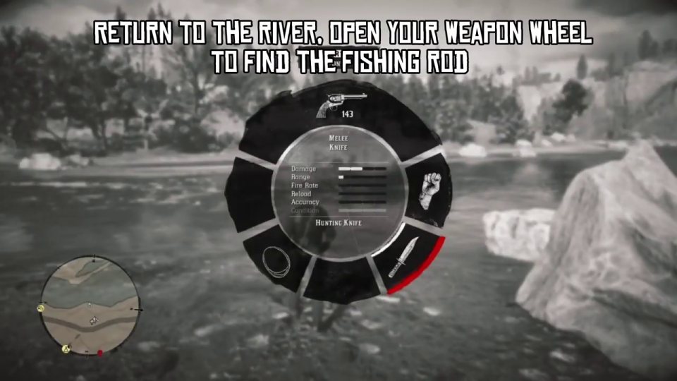Return to the river and equip the rod